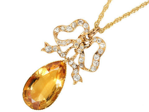 Edwardian Citrine & Diamond Bow Pendant