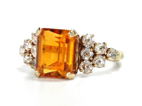 Art Deco Citrine & Diamond Ring